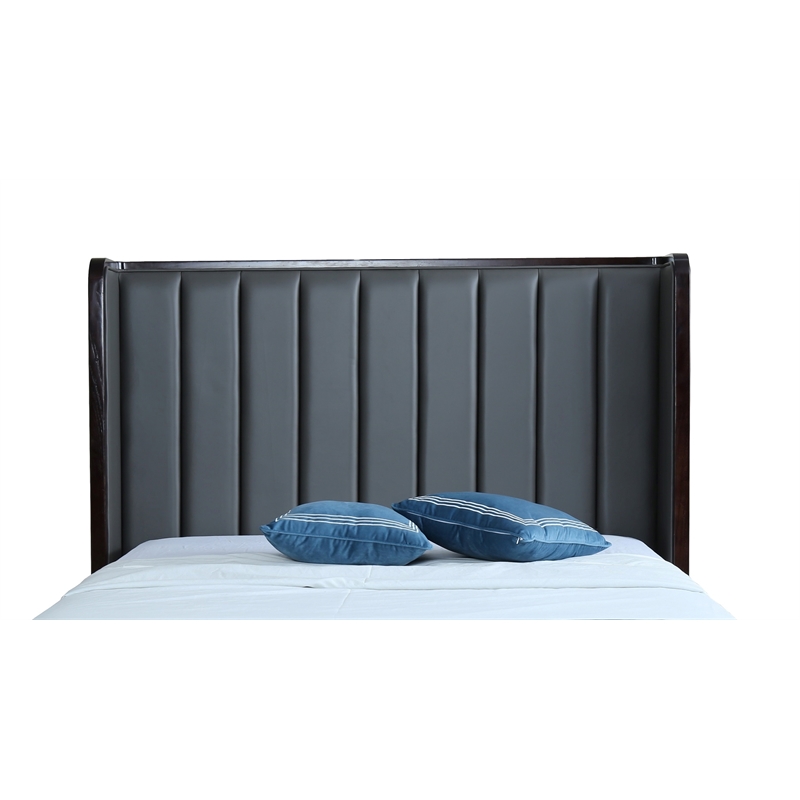 Manhattan Comfort Kingdom Faux Leather Full Size Bed Frame in Gray