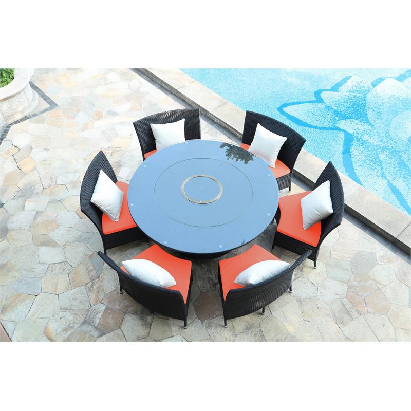 Manhattan Comfort Nightingdale 7-PC Rattan/Fabric Outdoor Dining Set in Orange