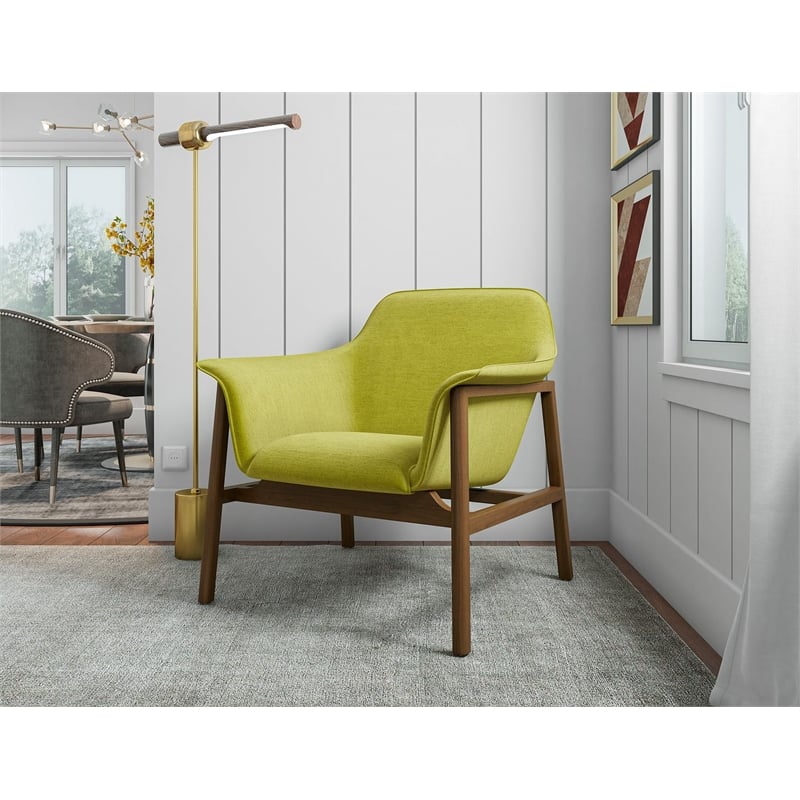 Manhattan Comfort Miller Fabric Accent Chair in Green/Walnut (Set of 2)