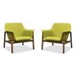Manhattan Comfort Miller Fabric Accent Chair in Green/Walnut (Set of 2)