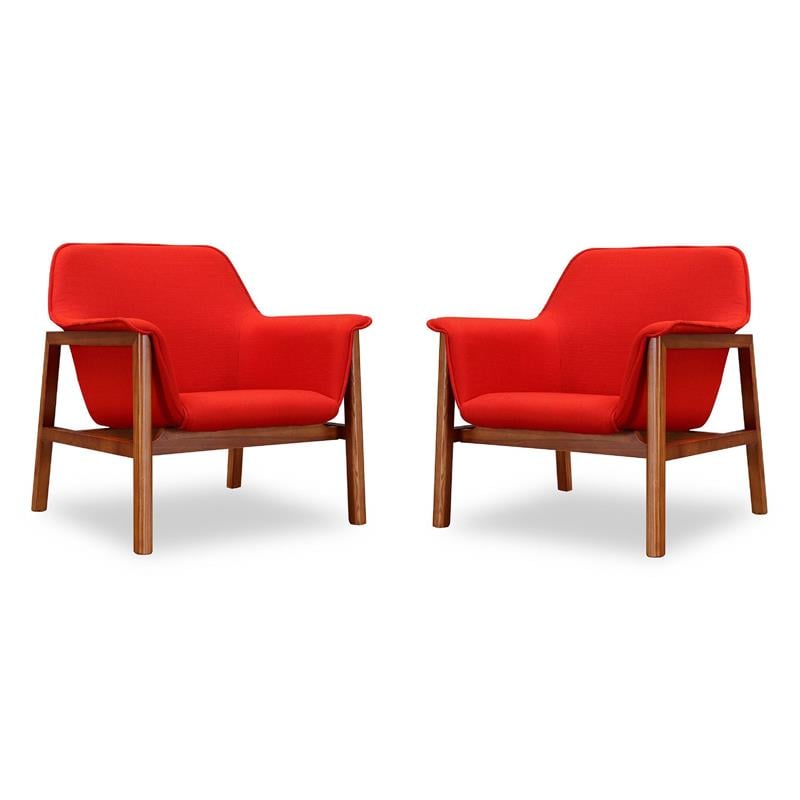 Manhattan Comfort Miller Fabric Accent Chair in White/Walnut (Set of 2)