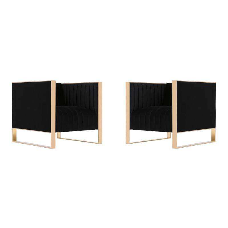 Manhattan Comfort Trillium Velvet Accent Chair in Black/Gold (Set of 2)