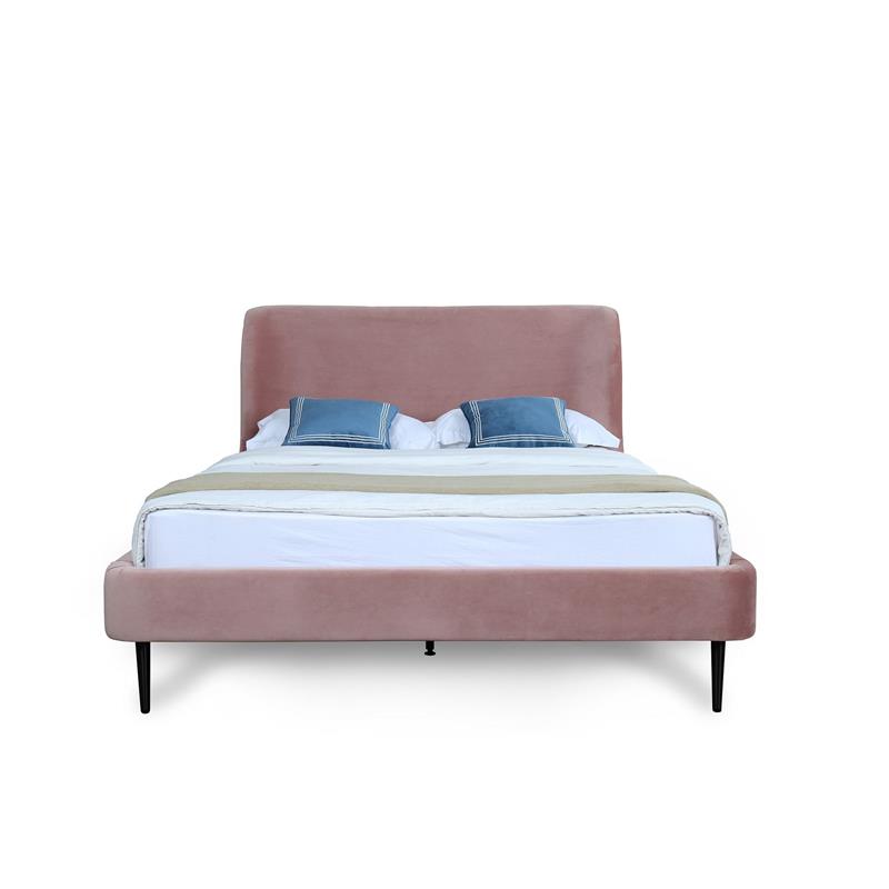Manhattan Comfort Heather Velvet Queen Bed Frame in Blush Pink/Black