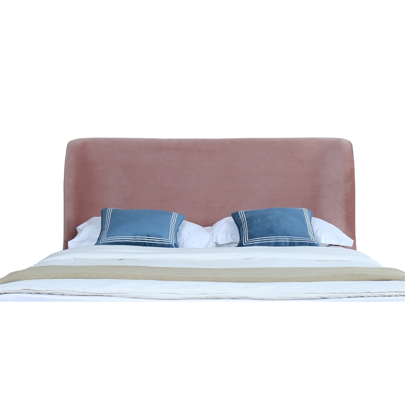 Manhattan Comfort Heather Velvet Queen Bed Frame in Blush Pink/Black