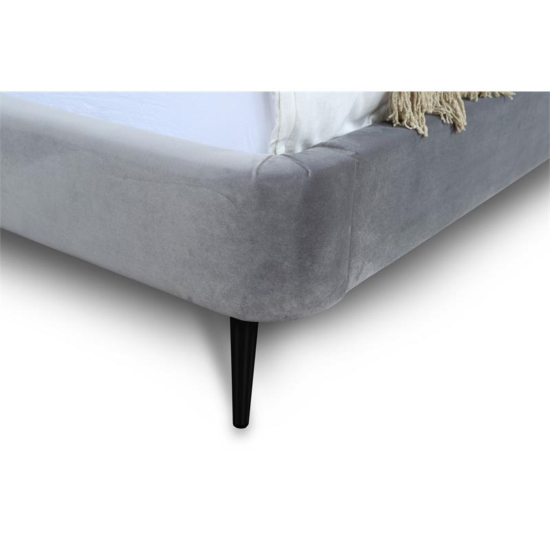 Manhattan Comfort Heather Velvet Queen Bed Frame in Gray/Black