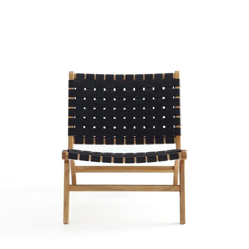 Manhattan Comfort Maintenon Wood Leatherette Accent Chair in Natural & Black