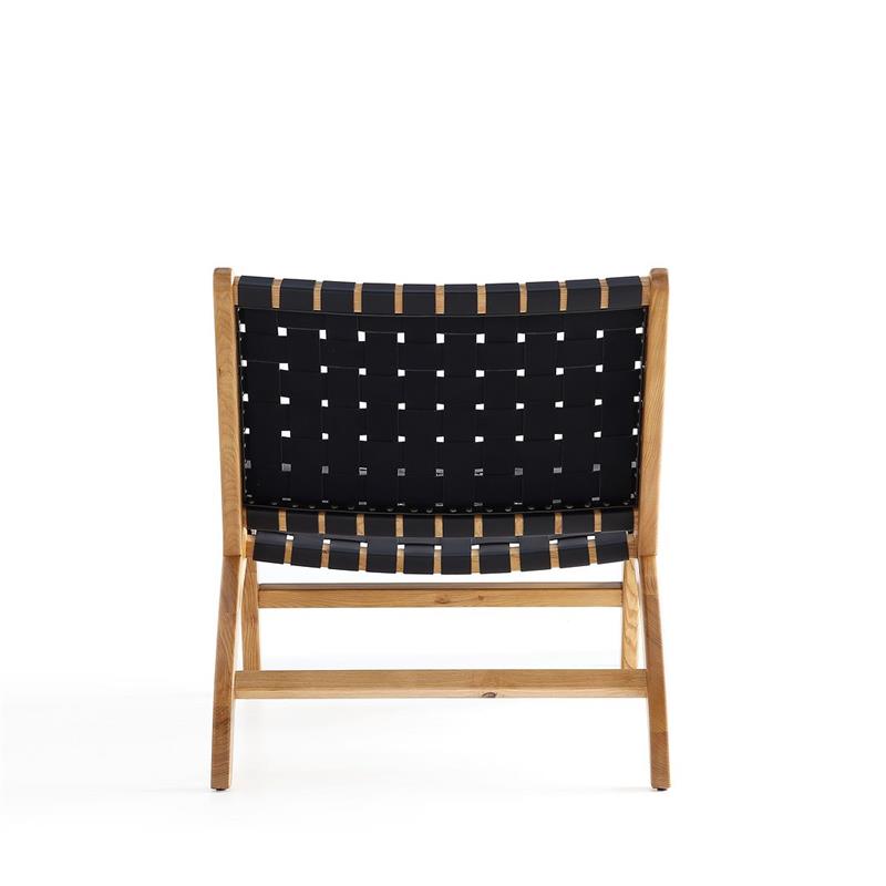 Manhattan Comfort Maintenon Wood Leatherette Accent Chair in Natural & Black