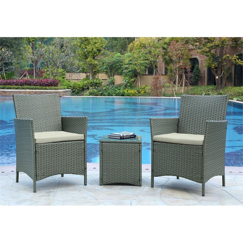 Manhattan Comfort Imperia 3-Piece Rattan Patio Conversation Set in Gray/Cream