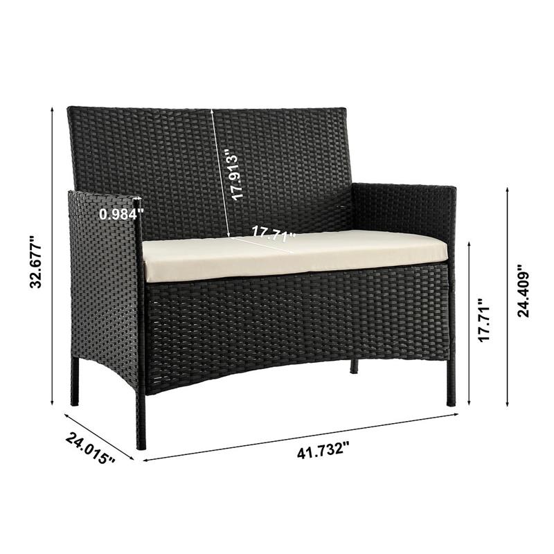 Manhattan Comfort Imperia 4-Piece Rattan Patio Conversation Set in Gray/Cream