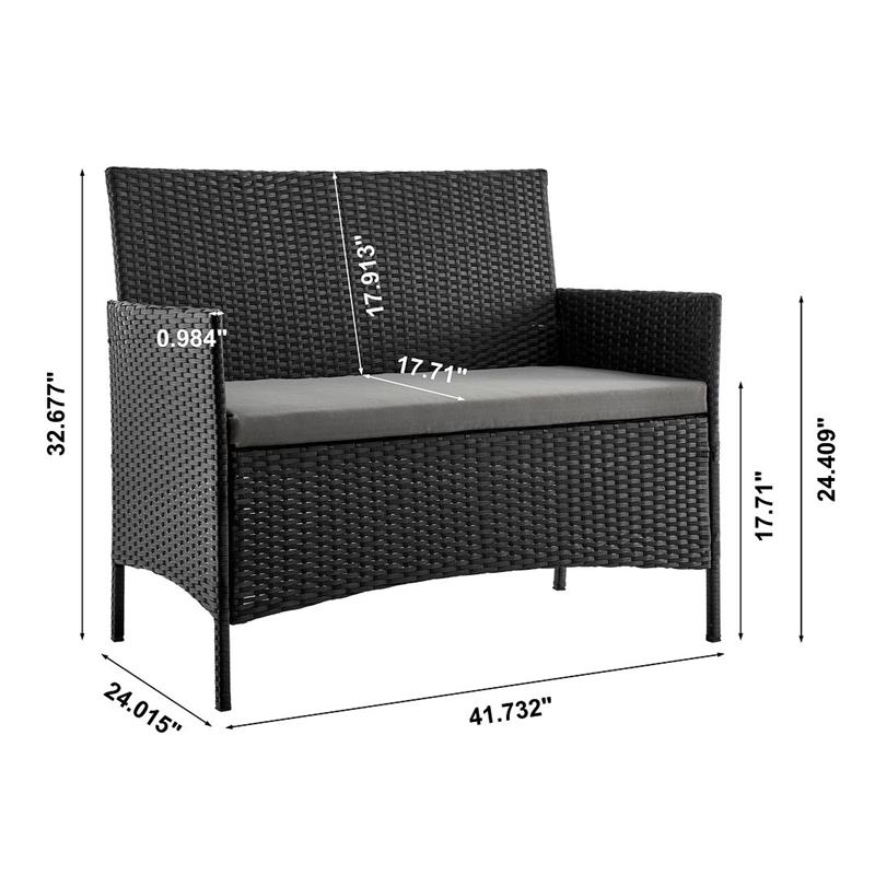 Manhattan Comfort Imperia 4-Piece Rattan Patio Conversation Set in Gray