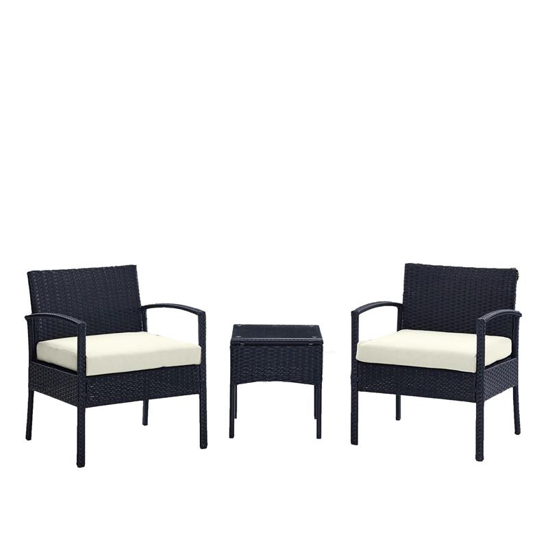 Manhattan Comfort Noli 3-Piece Rattan Patio Conversation Set in Gray/Cream