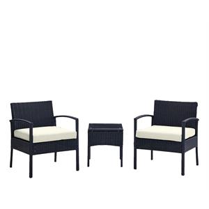 Manhattan Comfort Noli 3-Piece Rattan Patio Conversation Set in Gray/Cream