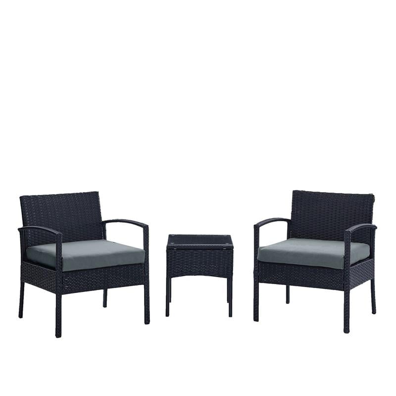 Manhattan Comfort Noli 3-Piece Rattan Patio Conversation Set in Gray