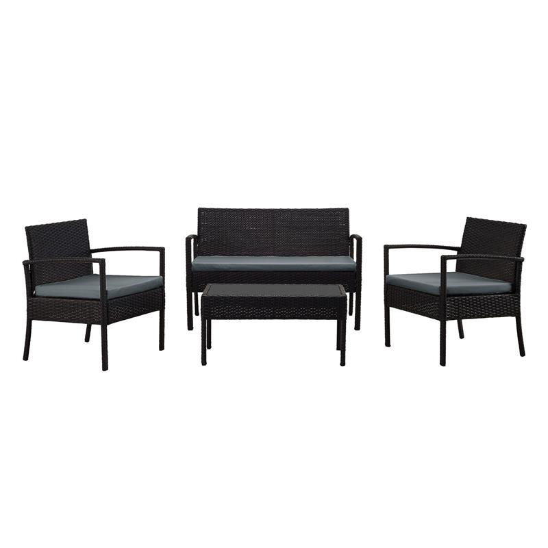 Manhattan Comfort Noli 4-Piece Rattan Patio Conversation Set in Gray