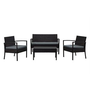 Manhattan Comfort Noli 4-Piece Rattan Patio Conversation Set in Gray