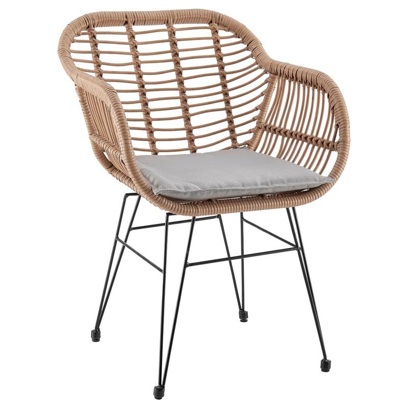 Manhattan Comfort Antibes 3-Piece Rattan Patio Conversation Set in Brown/Gray