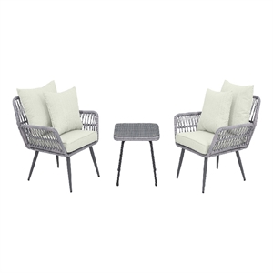Manhattan Comfort Cannes 3-Piece Rattan Patio Conversation Set in Gray/Cream