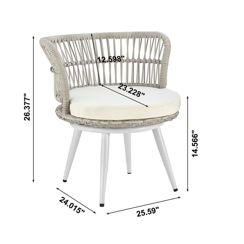 Manhattan Comfort Monaco 3-Piece Rattan Patio Conversation Set in Gray/Cream