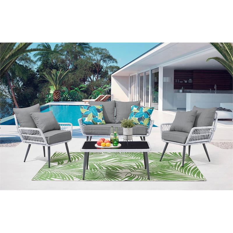 Manhattan Comfort Portofino 4-Piece Rattan Patio Conversation Set in Gray