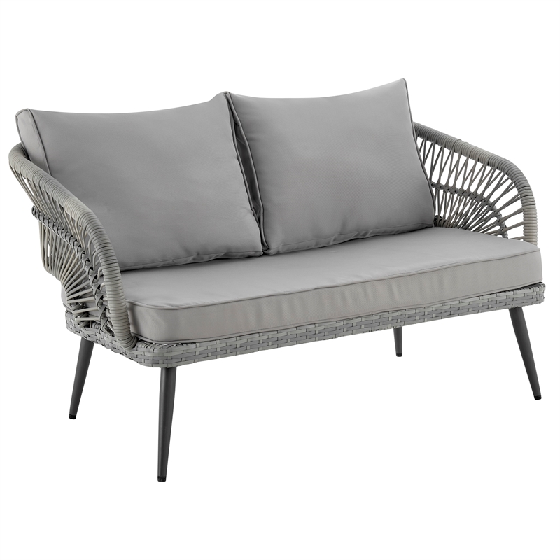 Manhattan Comfort Riviera 4-Piece 4-Seat Rattan Patio Conversation Set in Gray