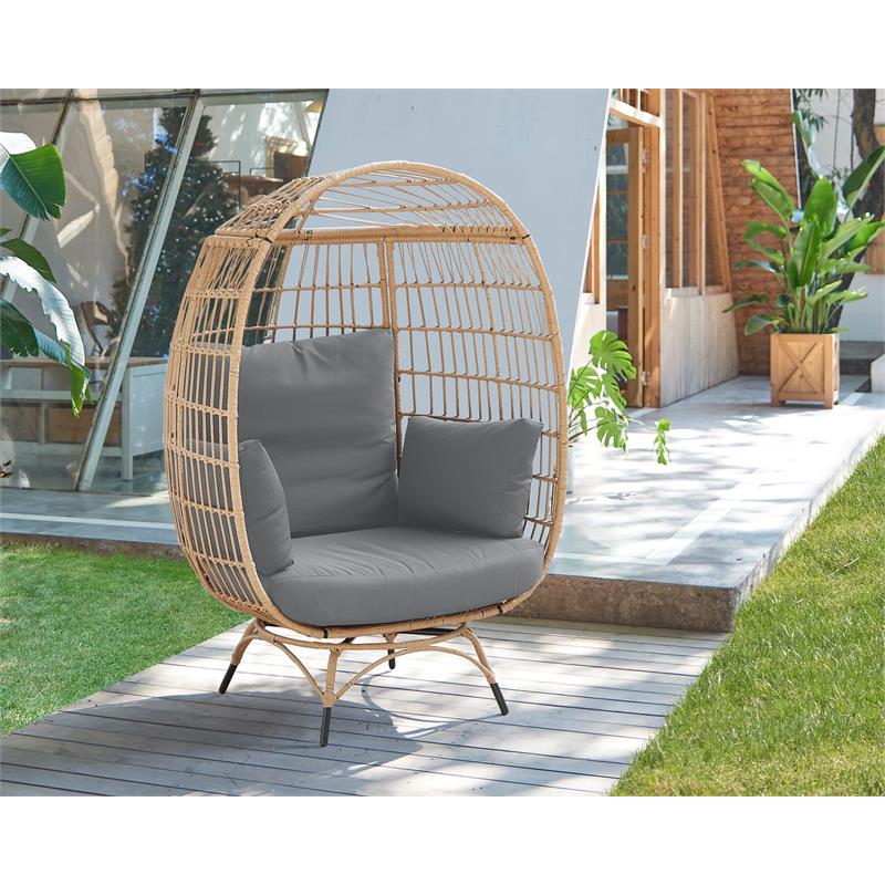 Manhattan Comfort Spezia Rattan Outdoor Egg Chair with Cushion in Brown/Gray