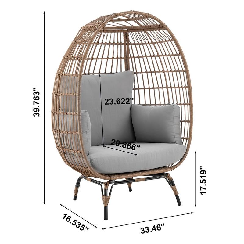 Manhattan Comfort Spezia Rattan Outdoor Egg Chair with Cushion in Brown/Gray