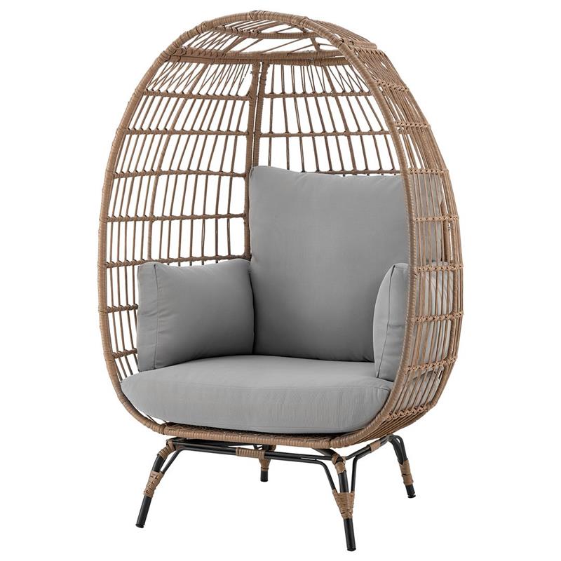 Manhattan Comfort Spezia Rattan Outdoor Egg Chair with Cushion in Brown/Gray