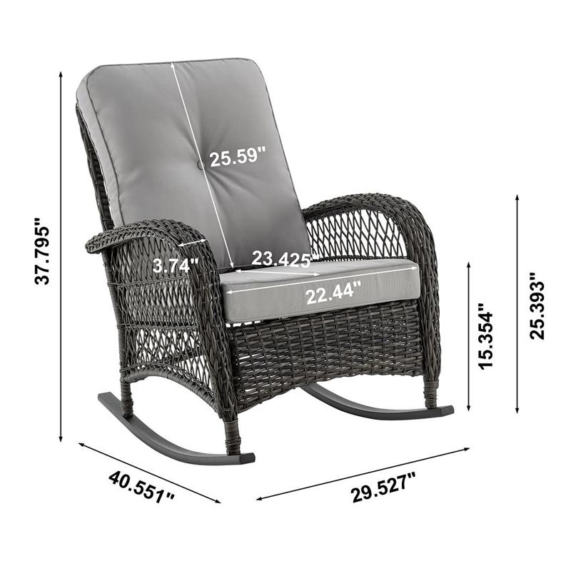 Manhattan Comfort Furttuo Rattan Outdoor Rocking Chair with Cushion in Gray