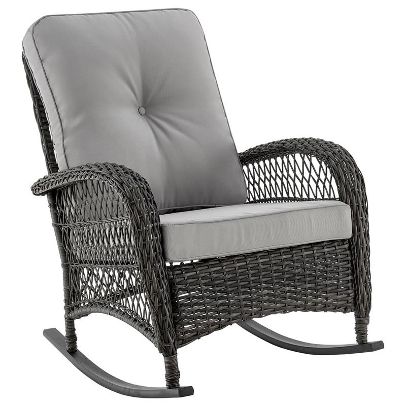 Manhattan Comfort Furttuo Rattan Outdoor Rocking Chair with Cushion in Gray