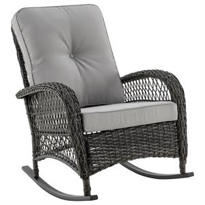 Manhattan Comfort Furttuo Rattan Outdoor Rocking Chair with Cushion in Gray