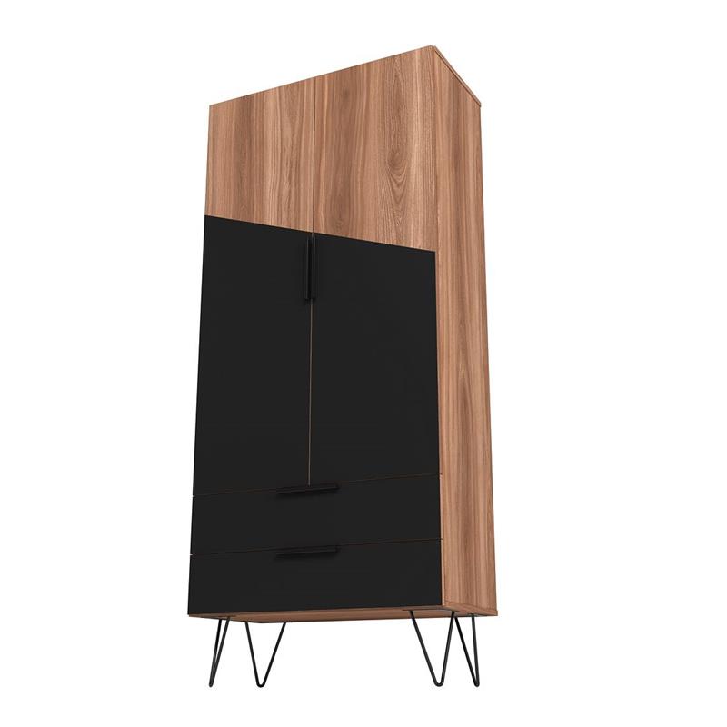 Manhattan Comfort Beekman 6 Shelves Engineered Wood Tall Cabinet in Brown/Black
