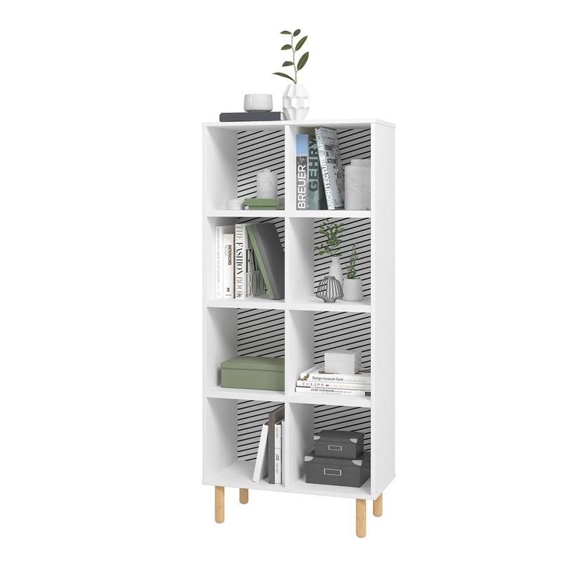 Manhattan Comfort Essex 8 Shelves Wood Double Bookcase in White/Zebra