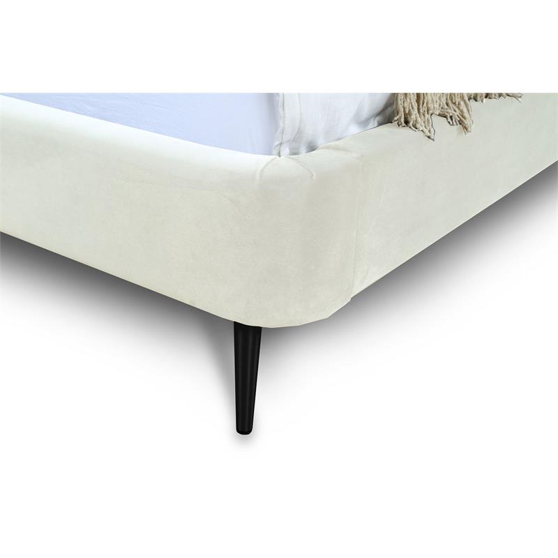 Manhattan Comfort Heather Velvet Queen Bed Frame in Cream/Black
