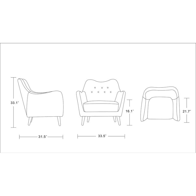 Poet Modern Linen Upholstered Accent Chair Tufted Buttons Light Charcoal Red
