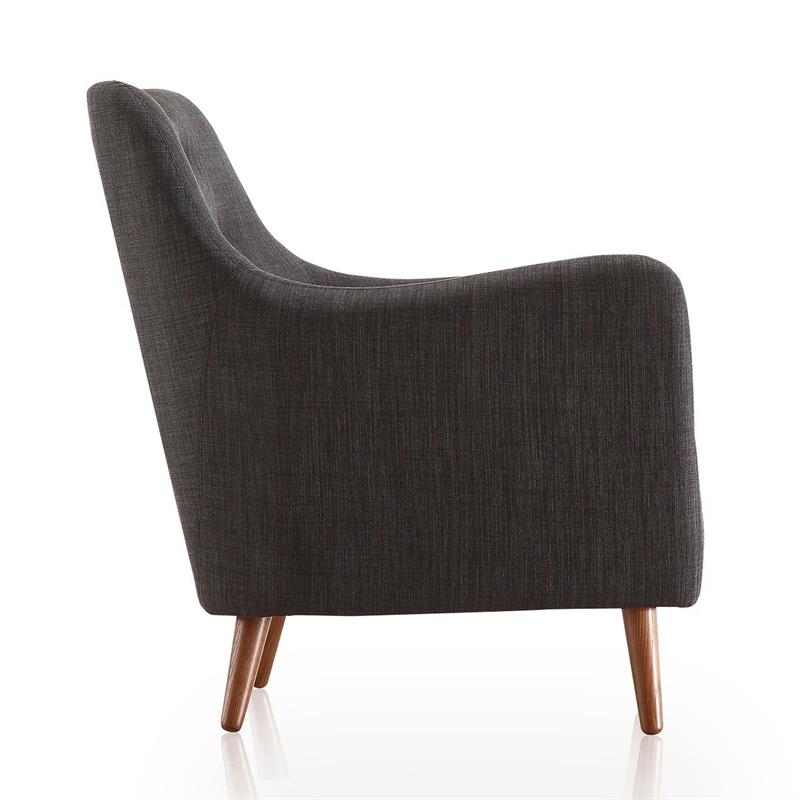 Poet Modern Linen Upholstered Accent Chair Tufted Buttons Light Charcoal Red