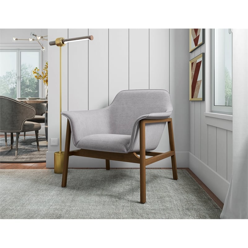 Manhattan Comfort Miller Fabric Upholstered Accent Chair in Gray/Walnut