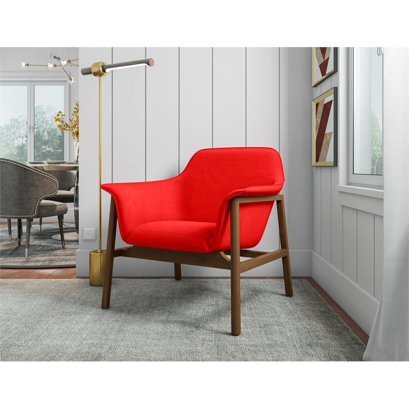 Manhattan Comfort Miller Fabric Upholstered Accent Chair in Burnt Orange/Walnut