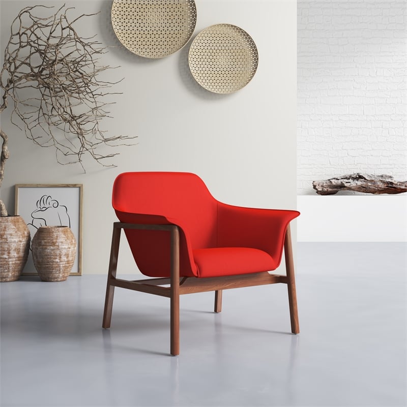 Manhattan Comfort Miller Fabric Upholstered Accent Chair in Burnt Orange/Walnut