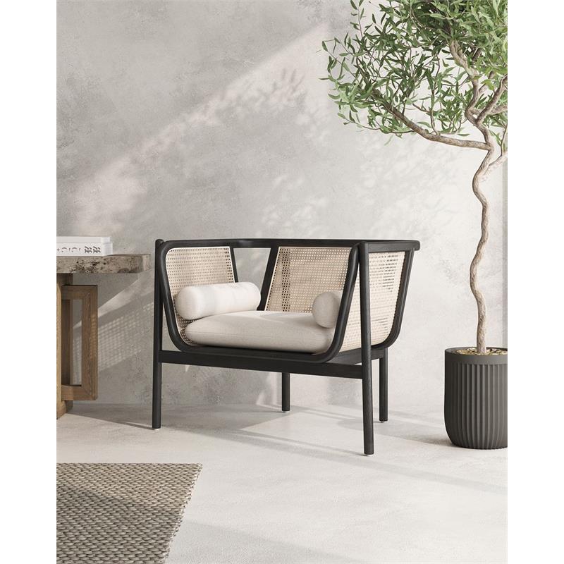 Manhattan Comfort Versailles Wood Accent Chair in Black & Cream