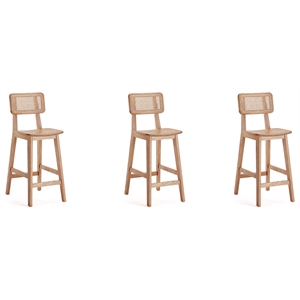 Manhattan Comfort Versailles 25.98&quot Wood Counter Stools in Natural (Set of 3)
