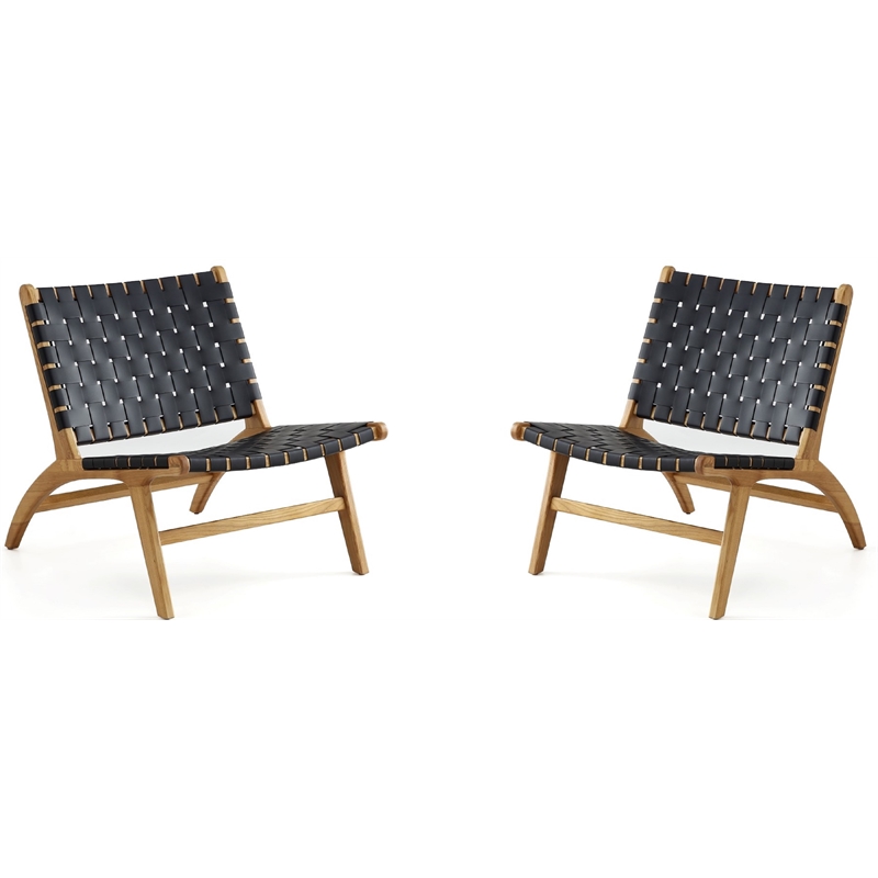 Manhattan Comfort Maintenon Modern Wood Accent Chair in Black/Natural (Set of 2)