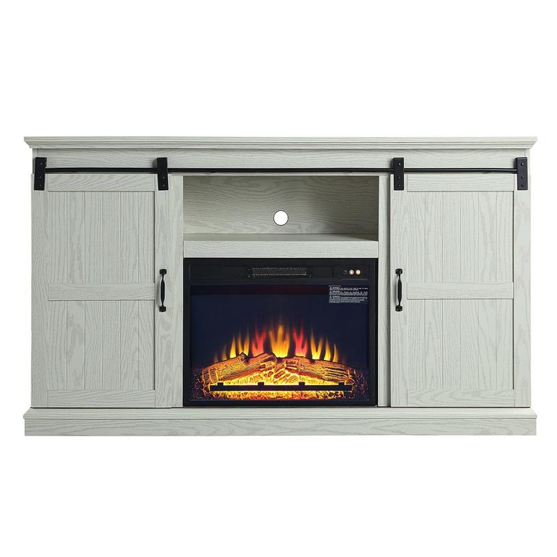 Manhattan Comfort Myrtle Wood Fireplace with Media Wire Management in Cream
