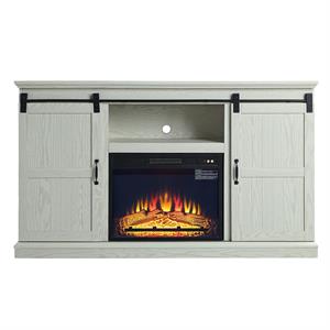 Manhattan Comfort Myrtle Wood Fireplace with Media Wire Management in Cream
