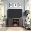 Manhattan Comfort Myrtle Wood Fireplace with Media Wire Management in Brown