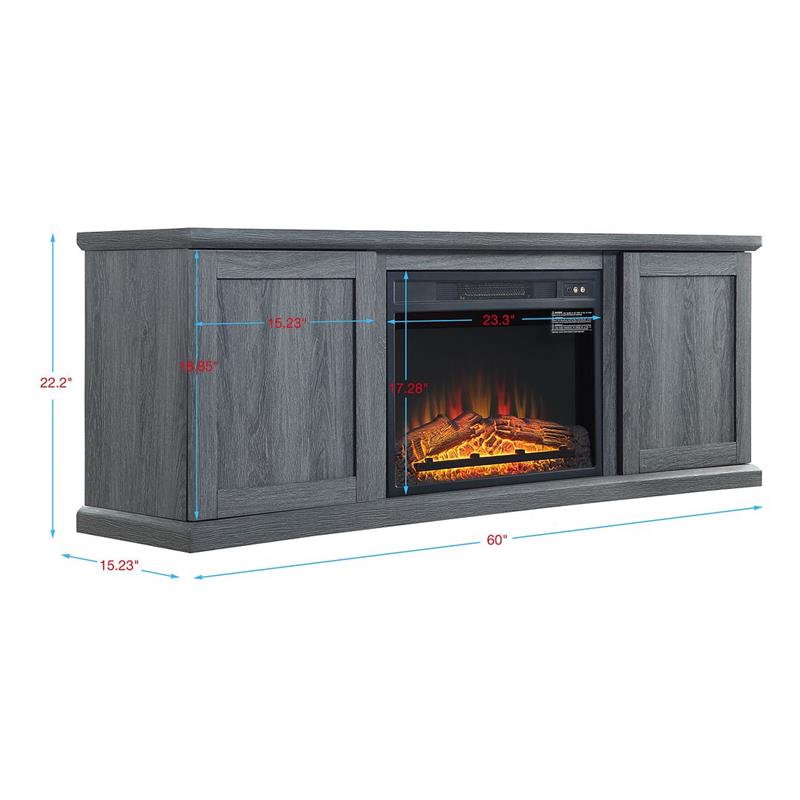 Manhattan Comfort Franklin 2 Sliding Door Wood Fireplace TV Stand in Gray