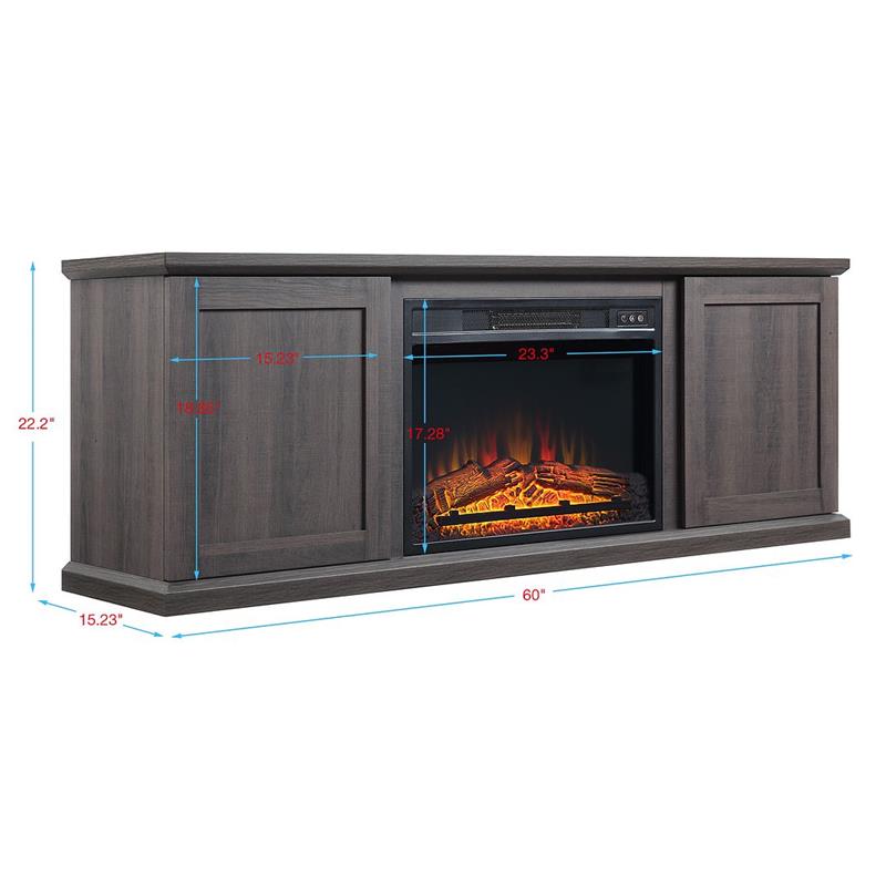 Manhattan Comfort Franklin 2 Sliding Door Wood Fireplace TV Stand in Brown
