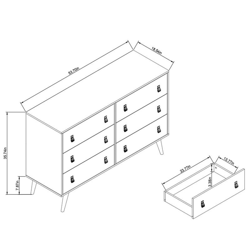 Manhattan Comfort Amber Double Dresser with Faux Leather Handles in White