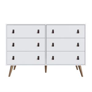 Manhattan Comfort Amber Double Dresser with Faux Leather Handles in White