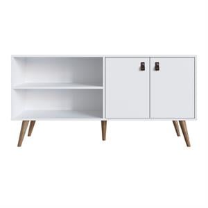 Manhattan Comfort Amber 53.7&quot TV Stand with Faux Leather Handles in White