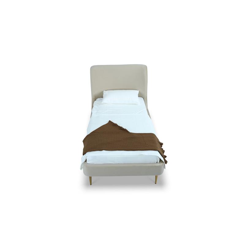 Manhattan Comfort Heather Modern Velvet/Foam Twin Bed in Cream/Gold